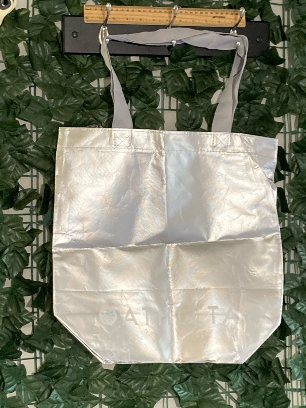 Athleta Metallic Silver Tote Bag with Gray‎ Straps